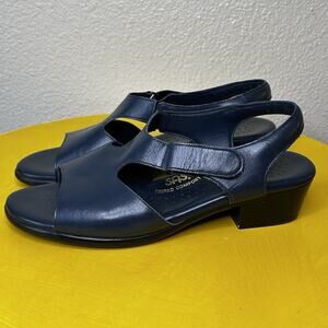 SAS Suntimer Leather Open Toe Block Heel Sandal Navy Women's size 9 Wide